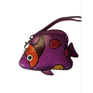 Handmade Leather 3D Animal Coin Purse Hawaii Tropical Fish Pocket Bag Cardholder